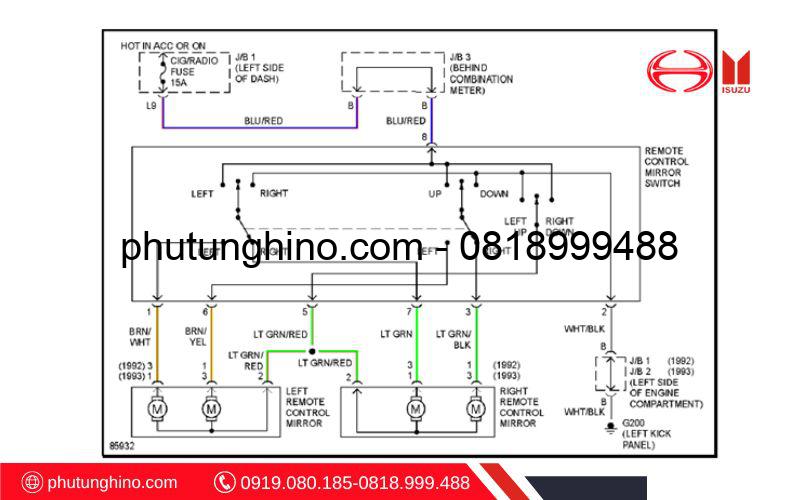 Ảnh sơ đồ mạch điện của hệ thống gương chiếu hậu